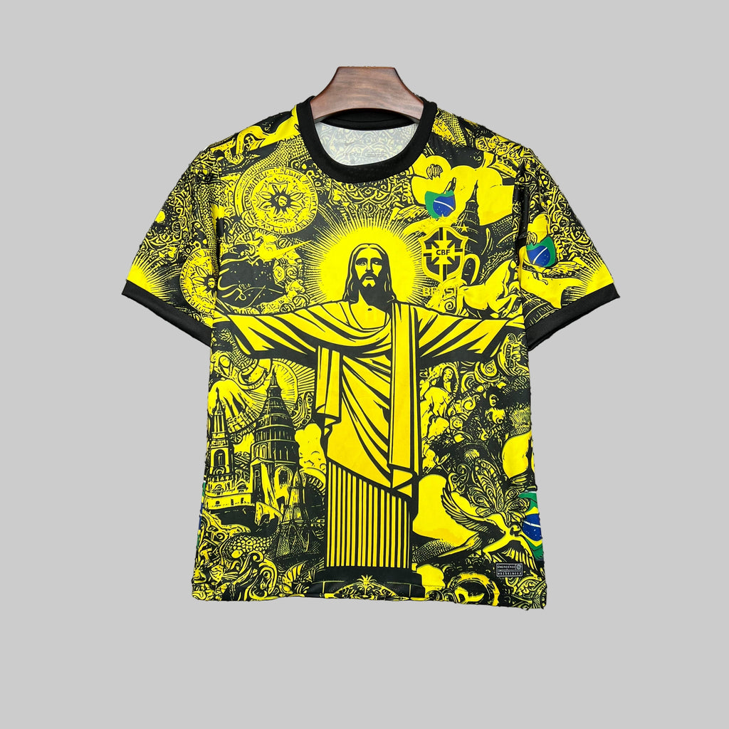 Brazil yellow and black jesus the redeemer shirt 2025-26